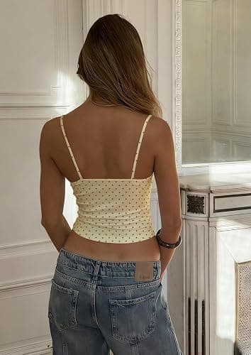 Womens Polka Dots V Neck Camisole Tops Sleeveless Fitted Y2K Tank Top Cami Teen Girls Summer Going Out Tops thumbnail 6
