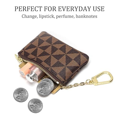 Veki Coin Purse Change Mini Purse Wallet With Key Chain Ring Zipper for Men Women Fashionable Bag Key Chain Pendant Leather Classic Clutch Purse(Brown) thumbnail 7