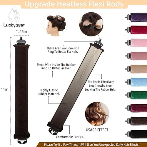 Luckybear Overnight Heatless Hair Curler Jumbo, 3pcs Satin Flexi Rods for All Hair Types, Heatless Overnight Curls Styling Tools, Soft Velvet Satin Brown thumbnail 2