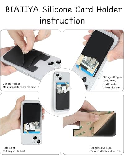 BIAJIYA 5 Pcs Card Holder for Back of Phone Case, ID/Credit Card Pocket Wallet Phone Card Holder, Phone Wallet Stick on Cellphone for iPhone Samsung Galaxy thumbnail 4