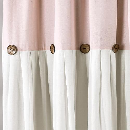 Lush Decor Linen Button Shower Curtain, 72" W x 72" L, Blush & Off White - Pink Bathroom Curtain - Fabric Shower Curtains - Farmhouse Bathroom Decor thumbnail 5