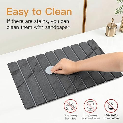 Stone Dish Drying Mat for Kitchen - Diatomaceous Earth Drying Mats | Grey Color, Quick Dry Counter Mats, Foldable Design, Super Absorbent, (24"×16"/ 8"x4" / 1 Drain Rack) , for Dishes Cups thumbnail 4
