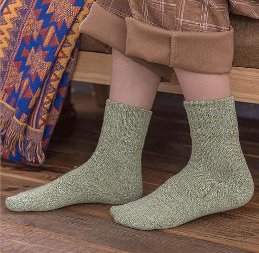 YZKKE 5Pack Womens Vintage Winter Soft Warm Thick Cold Knit Wool Crew Socks, Multicolor, free size thumbnail 7