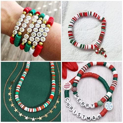 2294pcs Clay Beads for Bracelets - 5 Color Red Green Heishi Polymer Clay Beads for Jewelry Making Supplies - Charm, Friendship Bracelet Making Kit for Christmas Day thumbnail 7