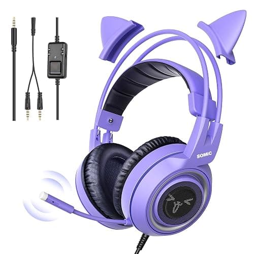 SOMIC G951S Purple Stereo Gaming Headset with Mic for PS4, PS5, Xbox One, PC, Phone, Detachable Cat Ear 3.5MM Noise Reduction Headphones Computer Gaming Headphone Self-Adjusting Gamer Headsets - Image 1