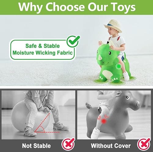 iPlay, iLearn Bouncy Pals Dinosaur Hopper Toy 2 Year Old Boy, Toddler Plush Bounce Animals, Ride on Bouncing Triceratops for Kids, Outdoor Hopping Horse Bouncer, Cool Birthday Gifts 3 4 5 6 Yr Girls - Dinosaur Hopper thumbnail 6