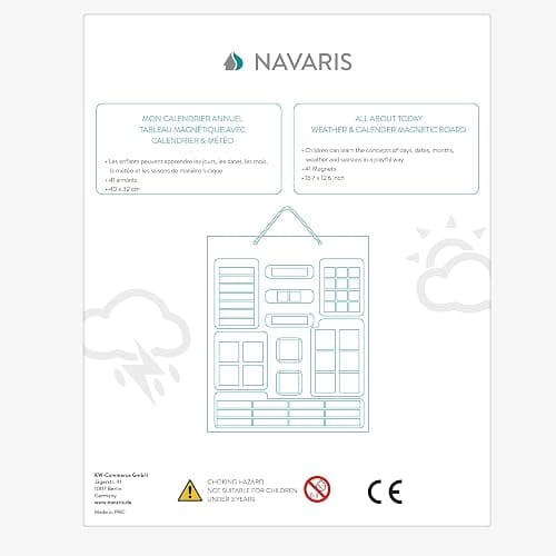 Navaris Kids Magnetic Calendar - Early Years Learning - Weather, Date, Month, Day, Season Educational Chart for Children - Kids Wall Board - Blue thumbnail 7