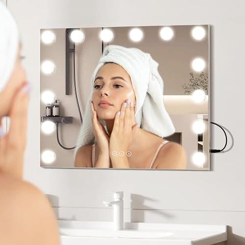 NUSVAN Vanity Mirror with Lights Lighted Makeup Mirror with Dimmable LED Bulbs,3 Color Lighting Modes,USB Charging Port Touch Control,Sturdy Metal Frame Design,White (50x40cm, 4.70) thumbnail 2