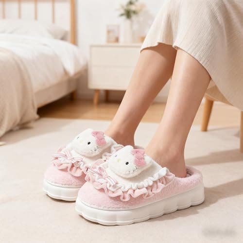 TUCEVSX Women's indoor warm and comfortable fluffy Kawaii cartoon cute plush Christmas cotton slippers thumbnail 4