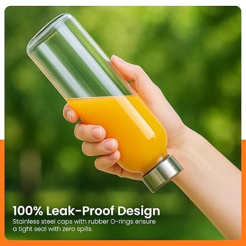 Epica Clear Glass Bottles with Lids, 18oz Resuable Glass Water Bottles for Juicing with Stainless Steel Cap to store Milk, Smoothie, etc., 100% Leak Proof, Durable and Dishwasher Safe (Set of 6) thumbnail 2
