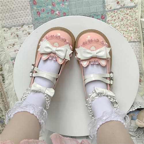 Women Lolita Shoes Heel Mary Jane Lace Pumps with Bow Kawaii Cute Cosplay Wedge Boots Cross Strap Block Heel Sweet Style thumbnail 2