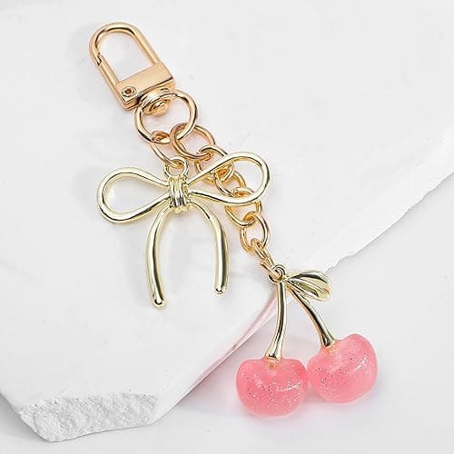 FASTFAIRY Cherry Purse Charms Bag Keychain: Leather Handbags shoulder Keyring - Cute Accessories for Fashion Women Daughter - Pink thumbnail 5