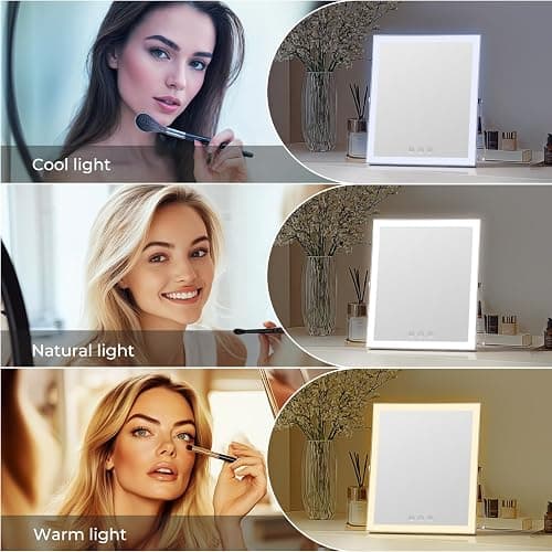 Vanity Mirror with Lights,10"x12" Lighted Makeup Mirror with 3 Color Modes, 360° Rotation Makeup Mirror with Lights, Dual Power Supply, Portable Desk Mirror, Smart Touch Control (White) thumbnail 2