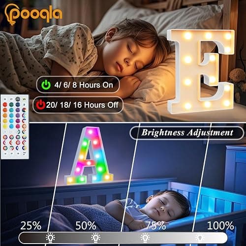 Pooqla Colorful Light Up Letters with Remote, Upgraded 35 Colors LED Marquee Letters, RGB Lighted Letter for Girls Teenager Gift, Birthday, Party, Wedding, Night Light, Room, Bedroom Decor, Letter E thumbnail 4