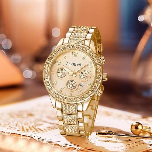 Luxury Unisex Crystal Diamond Watches Quartz Digital Calendar Rose Gold Silver Stainless Steel Watch thumbnail 3