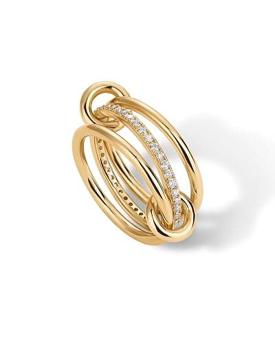 PAVOI 14K Gold Plated Interlocked Stackable Rings for Women - Statement Mixed Metals Multi Ring Stack - Cubic Zirconia Two-Toned Connected Bands Stacking Jewelry thumbnail 3