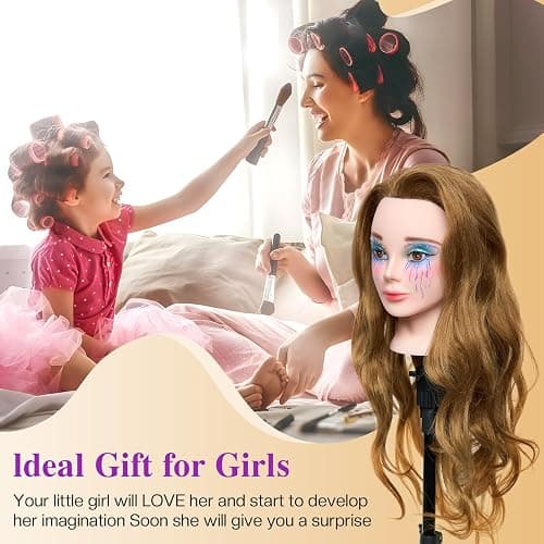 28" Mannequin Head Human Hair - 80% Real Hair Mannequin Head for Makeup Practice, Cosmetology Manikin Doll Head for Hair Styling, Hairdressing Training Head for Braiding #27 thumbnail 9