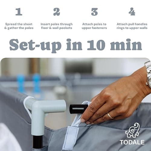 Todale Baby Playpen - 50 x 50 x 27 in Grey Pack of 1 - Effortless Setup & Travel Crib for Baby - Ventilated Panels & Play Pen for Babies 6-12 Months - Foldable Play Pen for Toddlers 1-3 thumbnail 9
