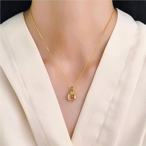 KOFISNI Pomegranate Earrings Pomegranate Necklace for Women 18K Gold Plated Red Pomegranate Rhinestone Pendant Necklace Hoop Earrings Jewelry Set thumbnail 2