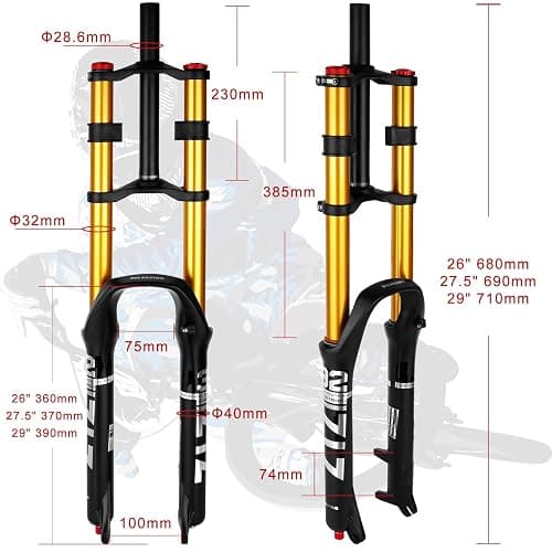 B Bolany Bike Suspension Fork 26/27.5/29" for Mountain Bike DH Air Double Shoulder Downhill Rappelling Shock Absorber Straight Tube Ultralight Bicycle Shock Absorber Rebound Adjust thumbnail 2