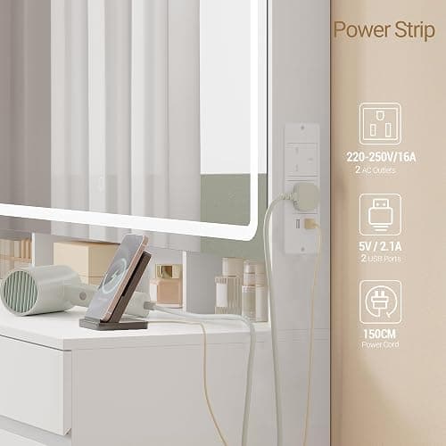 Hzuaneri Dressing Table, Vanity Desk with Power Strip, Vanity Table with Mirror and Lights, Adjustable Brightness, Makeup Desk with 11 Drawers, 3 Storage Compartments for Bedroom White DT43003XUK thumbnail 5