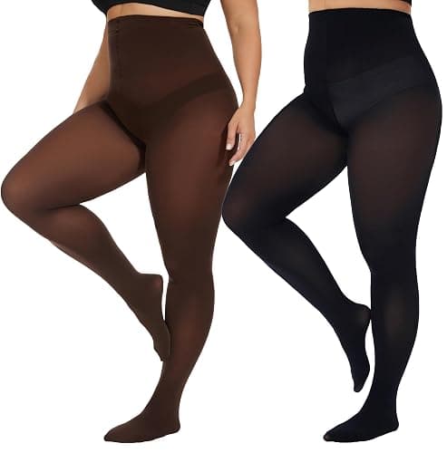 CozyWow Plus Size Tights for Women 80D Soft Solid Color Semi Opaque Pantyhose High Waist 1X 2X 3X 4X - Image 1
