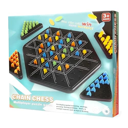 Triangle Chain Strategy Board Game, Geometric Chess Puzzle Games, Chain Triangle Chess Game with Rubber Band for Kids Adults Family Party Night 2 to 4 Players - Image 1