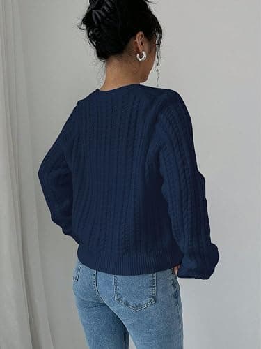 Narecte Cardigan Sweaters for Women V Neck Cropped Bow Tie Front Cardigan Long Sleeve Tops Knit Fall Winter Outfit thumbnail 4