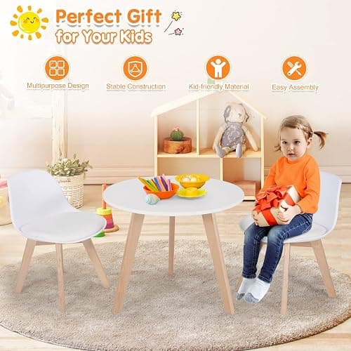 Costzon Kids Table and Chair Set, 3 PCS Wood Activity Play Table w/Padded Seat & Wood Legs for Arts, Crafts, Reading, Preschool, Kindergarten, Playroom, Mid Century Modern Toddler Table and Chairs thumbnail 9