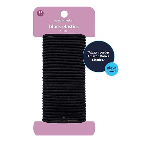 Amazon Basics Pony Tail Hair Ties - Black 4 MM Elastics for All Types, 32 Count thumbnail 6
