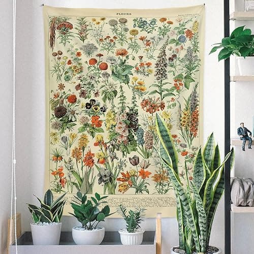 Vintage Flowers Tapestry 48”x36”, Long Vertical Wall Hanging Reference Illustrative Botanical Tapestries for Bedroom Aesthetic Floral Tapistry Botanical Plants Tapestry Wall Hanging Cute Bedroom Decor thumbnail 7