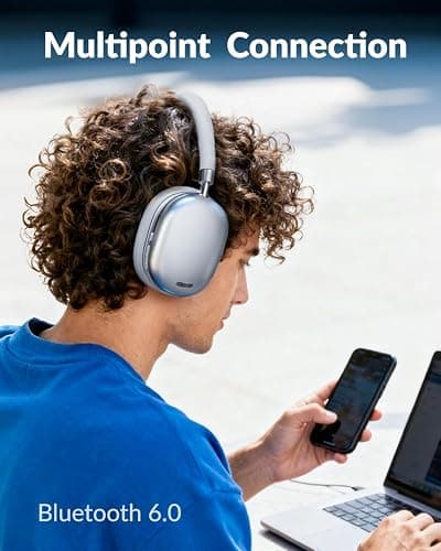 TONEMAY H5Lite Bluetooth Headphones with -52dB Hybrid Active Noise Cancelling,Wireless Over Ear Headphones,Hi-Res Audio,5-Mic ENC Clear Calls,109H Playtime,Comfort Fit for Travel/PC/Home/Office,Silver thumbnail 5