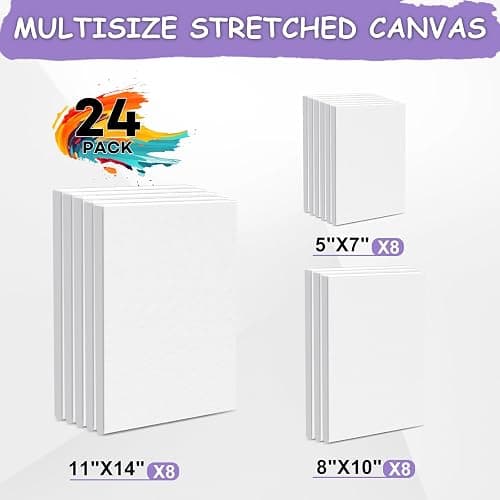 ESRICH Stretched Canvas for Painting, 24 Multi Pack 11x14, 8x10, 5x7(8 of Each) Blank Canvases for Painting, Primed Paint Canvas for Oil Paint, Acrylic Paint, for Beginners, Artists. thumbnail 3