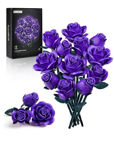 iATOM Purple Rose Bouquet Building Set, 12Pcs Flowers Botanical Collection for Adults Women, for Her/Girlfriend/Mom/Wife/Couple, Purple Retro Home Office Table Centerpiece Decor - Image 1