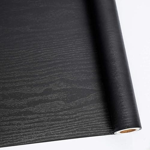 Abyssaly Black Wood Peel and Stick Wallpaper Decorative Self-Adhesive Contact Paper Film for Furniture Real Wood Contact Paper for Cabinets and Drawers Easy to Clean17.71" X 78.7" - Image 1