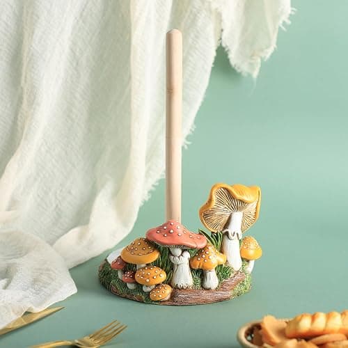 Bicuzat Cute Retro Mushroom Pattern Paper Towel Holder Stand, Resin Crafts Display for Kitchen Countertop, Cafe Western Restaurant Cake Shop Dessert Shop thumbnail 5