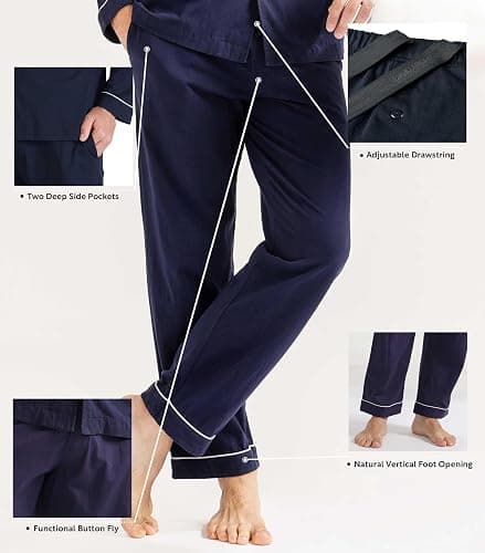 DAVID ARCHY Mens Pajamas Set Soft Cotton Notched Collar Pajamas for Men Long Sleeve Mens Sleepwear with Pockets & Front Fly thumbnail 5
