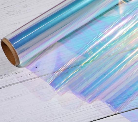 1 Roll 50ft Iridescent Light Blue Cellophane Wrap for Gift Baskets - Colored Cello Wrap - Rainbow Light Blue Wrapping Film (50' Long x 17" Wide) Colored Film Roll for, Fairy Wings, DIY Craft Babyshower. thumbnail 7