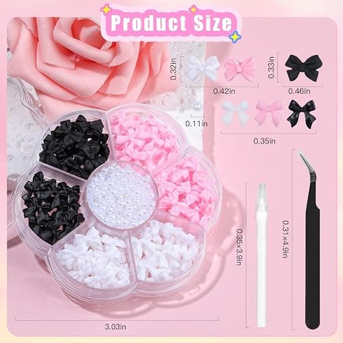 Charms Kit for Nails, 400Pcs Bow and Flatback Pearls Set, 3D Acrylic Rhinestones for Nails Art Design, Pink Black White Bowknot Gems for DIY Crafts, Manicure Decoration Supplies thumbnail 3