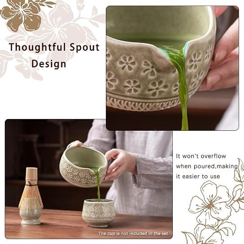 Buucup Matcha Whisk Set, Ceramic Matcha Kit Set Includes Matcha Bowl, Matcha Whisk and Holder, Bamboo Scoop, Scoop Rest, Sifter and Tea Towel - 7 Pcs Matcha Kit for Matcha Lovers (Mottled Green) thumbnail 4