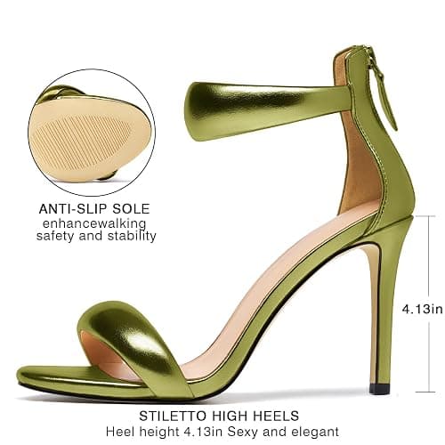 driceic Back Zipper Ankle Strappy Stiletto Heels For Women | Round Open Toe Sparkle Metallic Bubble band Sexy Party Wedding Dressy High Heels Sandals thumbnail 5