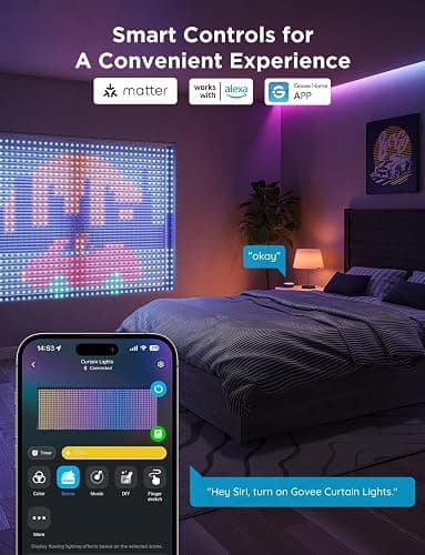 Govee Curtain Lights 2, 520 LEDs, Smart LED Curtain Light with DIY GIF AIGC, Non-Splicable, RGBIC Color Changing Holiday Lights for Indoor Outdoor Bedroom Window Decor, IP65 Waterproof, 4.9×6.6ft thumbnail 8