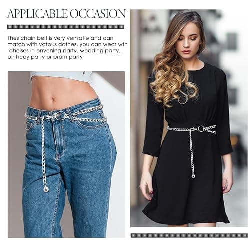 KALIONE Women's Chain Belt, Multilayer Waist Belt Adjustable Metal Decorative Belts for Women Girls Dresses Pants thumbnail 6