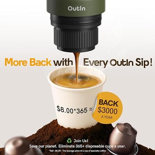 OutIn Nano Portable Electric Espresso Machine, Travel Coffee Maker for Camping, Car Coffee Maker Self-Heating with USB-C, With Ground Coffee & NS Capsule for RV, Hiking, Office thumbnail 7