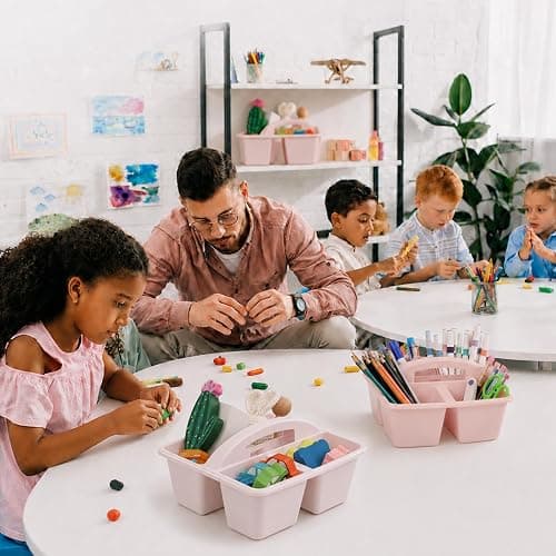 6 Pack Assorted Colors Classrooms Caddy 4 Compartment Classroom Caddy Compartment Caddies Set Table Caddies Classrooms with Handle for Classroom Organization Table Desk Office Supplies(Pink Purple) thumbnail 7