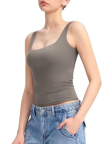 PUMIEY Women's Square Neck Tank Top Sleeveless Double Lined Basic Tops Sharp Collection - Image 1