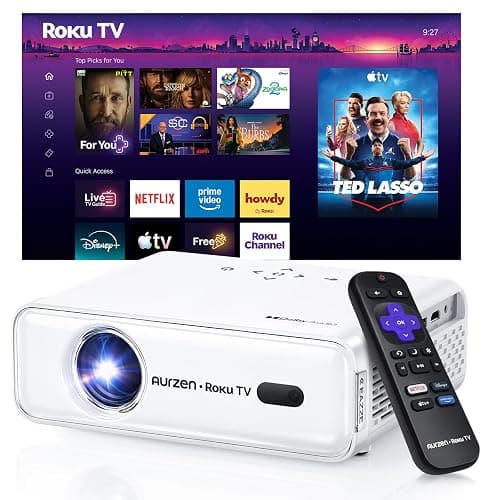 Aurzen Roku TV D1R Smart Portable Outdoor Projector with WiFi and Bluetooth | Roku TV Built-in, All Top Apps, 1080P FHD, DoIby Audio, Auto Focus & Keystone, Zoom, Mini Projector for Home & Outdoor Movies - Image 1