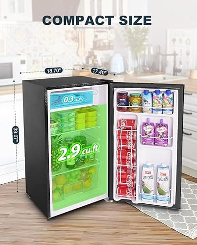 Upstreman 3.2 Cu.Ft Mini Fridge with Freezer, Single Door Mini Fridge, Dorm Fridge, Adjustable Thermostat, Mini Refrigerator for Bedroom, Office, Dorm, Black-BR321 thumbnail 4