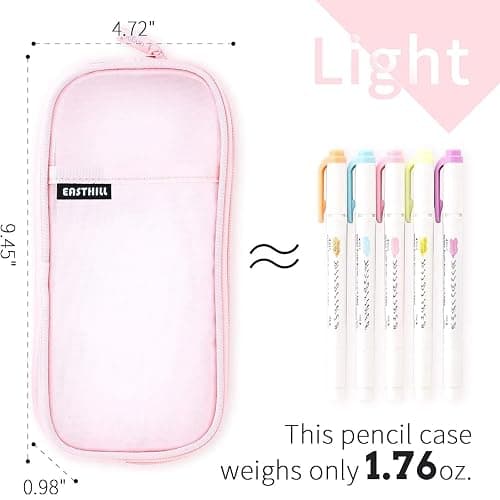 EASTHILL Grid Mesh Pen Pencil Case with Zipper Clear Makeup Color Pouch Cosmetics Bag Multi-Purpose Travel School Teen Girls and Boys Transparent Stationary Bag Office Organizer Box for Adluts(Pink) thumbnail 4