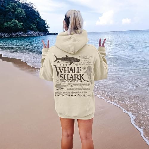 Lubpow Cute Hoodies for Women Ocean Whale Shark Hoodie Aesthetic Animal Graphic Sweatshirts Casual Fleece Pullover Tops thumbnail 6
